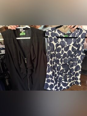 1. Melanie Lyne Milano Ruffle Blouse

2. Glance Navy White Polka Dot Ruffle Top